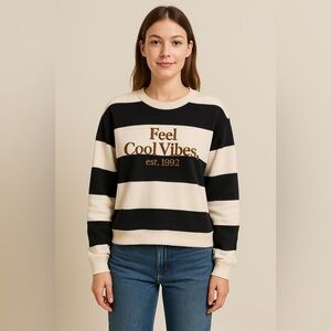 Striped Crewneck Sweatshirt | Feel Cool Vibes 1992 | Casual Fall Pullover